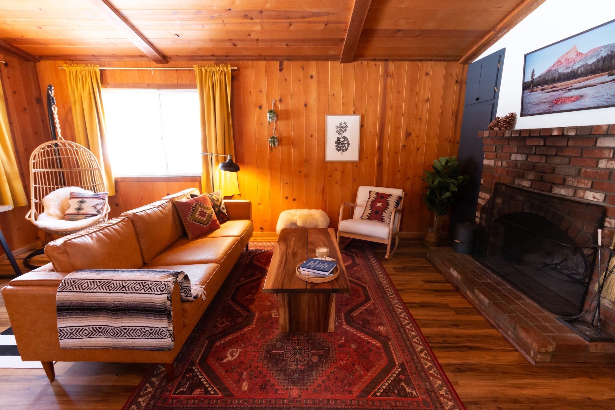 Photo of interior of a cabin with warm, natural light